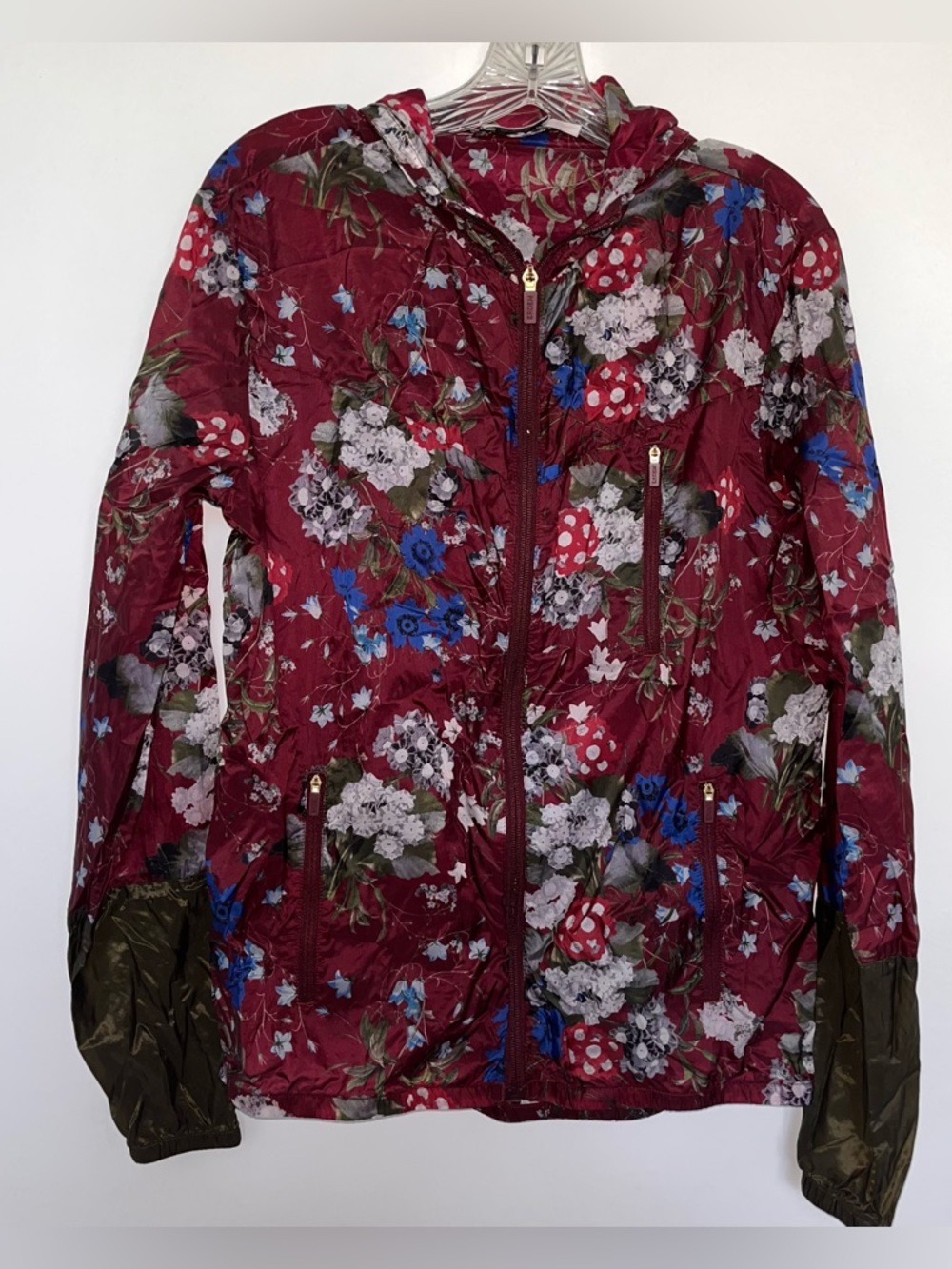 Women's Floral H&M Hooded Jacket - Burgundy